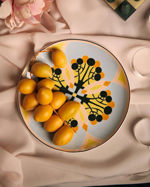 Couped Blue Deco Fine Bone Dessert Plate (Design 01)