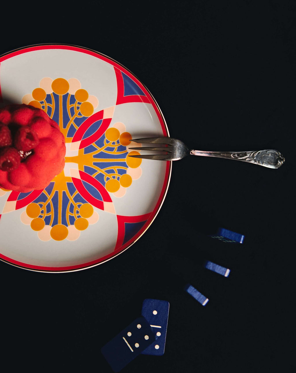 Couped Blue Deco Fine Bone Dessert Plate (Design 04)