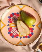 Set Of 2: Couped Blue & Blush Deco Fine Bone Dessert Plate