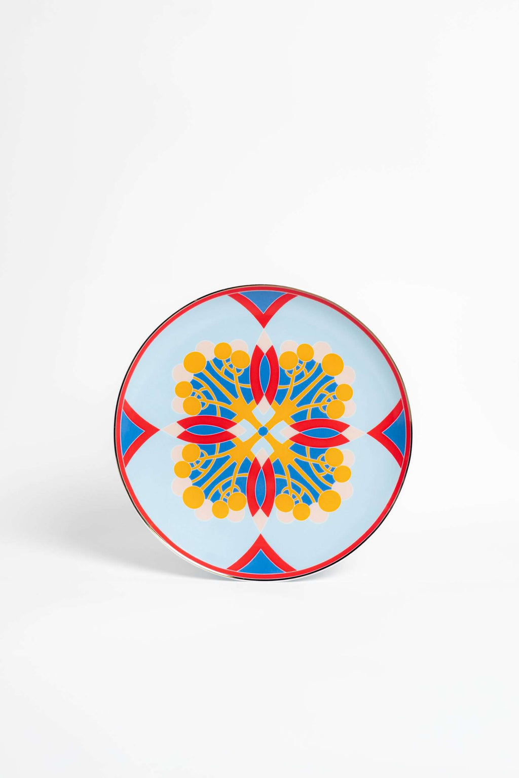 Couped Blue Deco Fine Bone Dessert Plate (Design 04)
