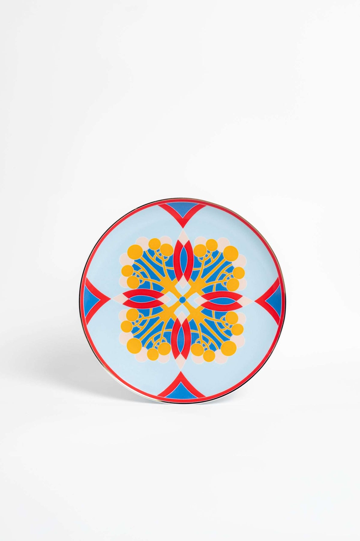 Couped Blue Deco Fine Bone Dessert Plate (Design 04)