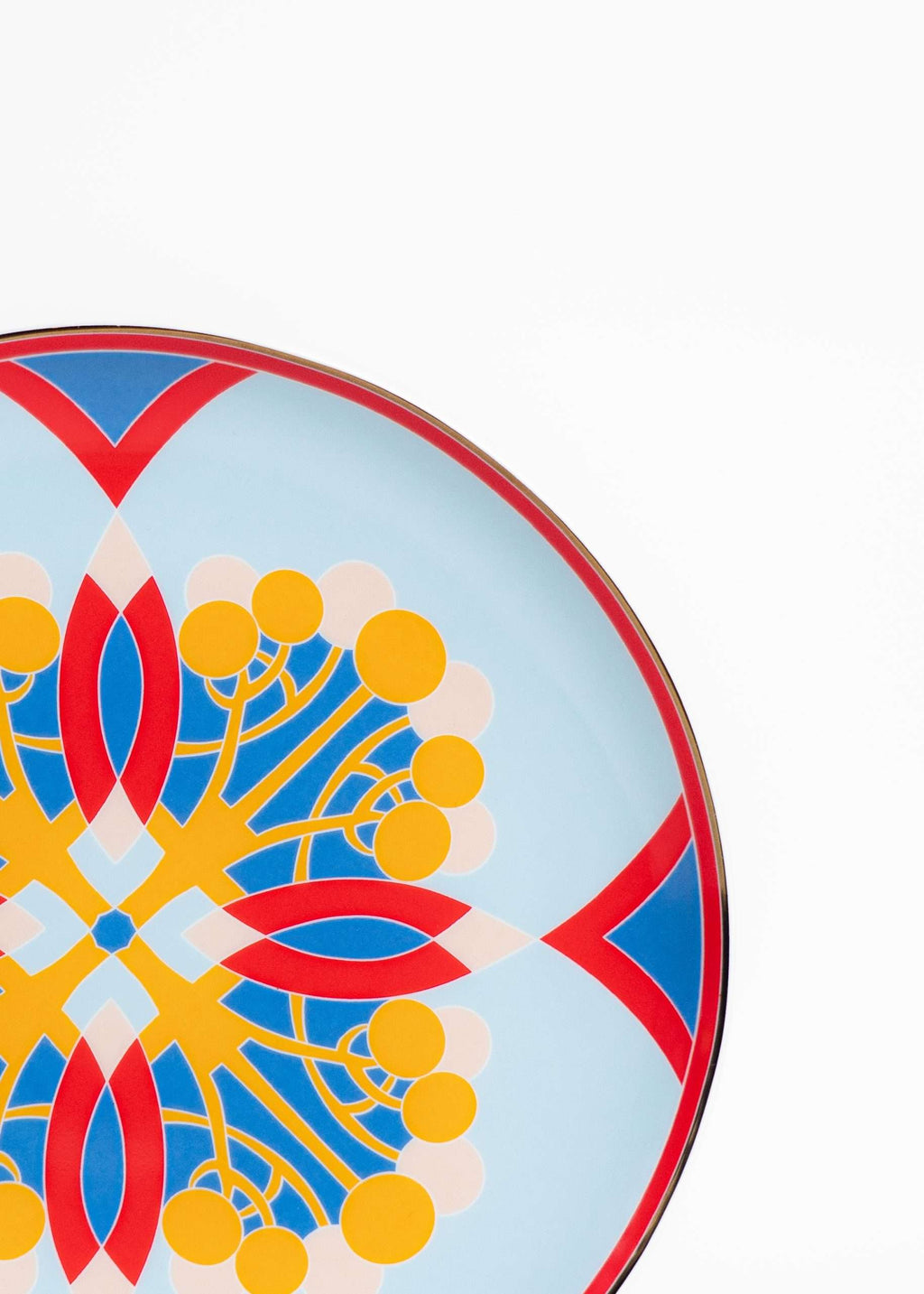 Set Of 2: Couped Blue & Blush Deco Fine Bone Dessert Plate