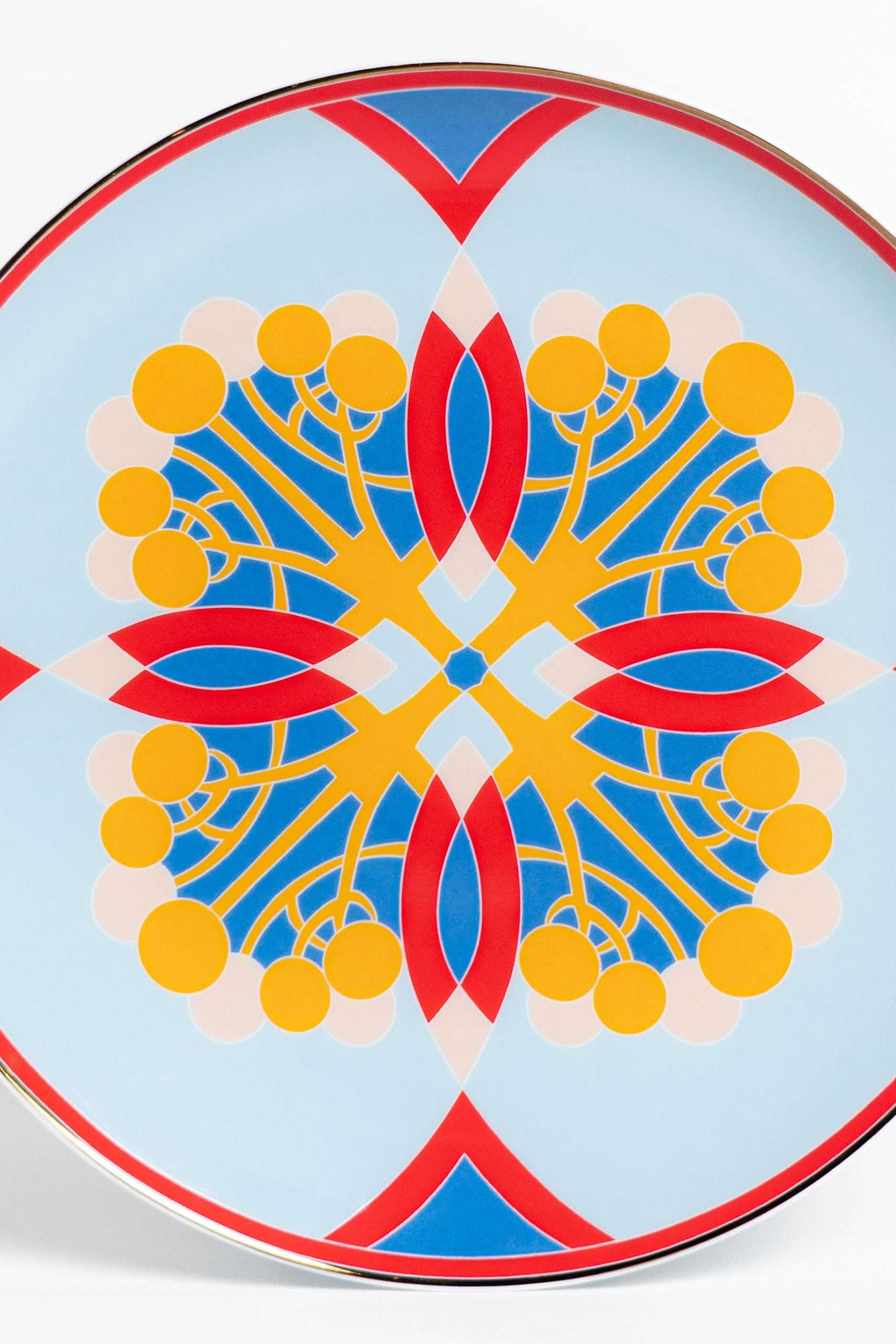Couped Blue Deco Fine Bone Dessert Plate (Design 04)