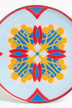 Couped Blue Deco Fine Bone Dessert Plate (Design 04)