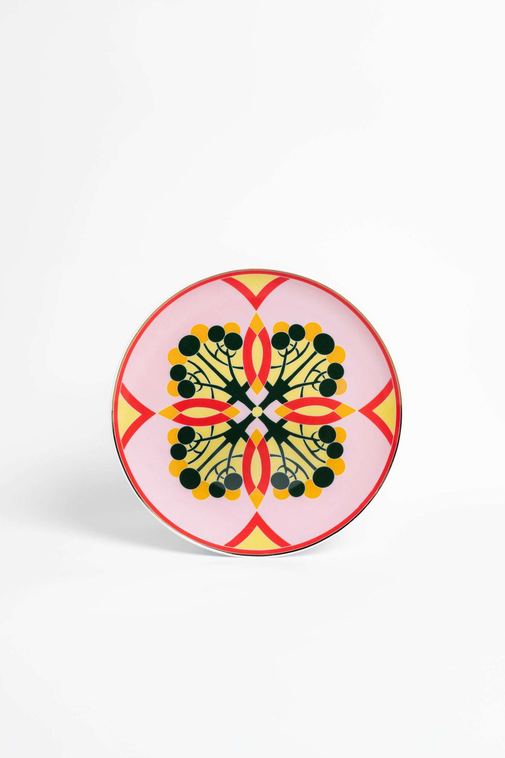 Couped Pink Deco Fine Bone Dessert Plate
