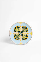 Couped Blue Deco Fine Bone Dessert Plate (Design 01)