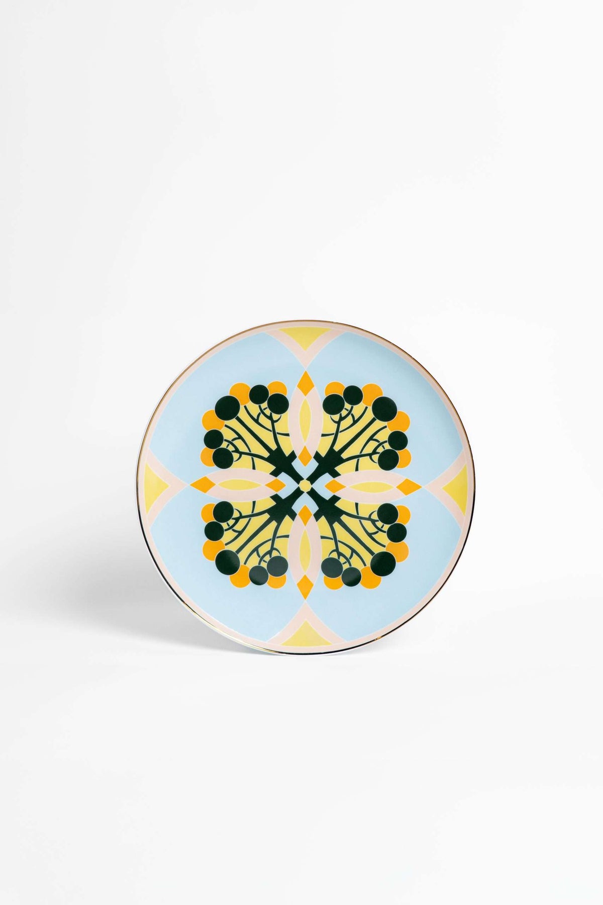Couped Blue Deco Fine Bone Dessert Plate (Design 01)