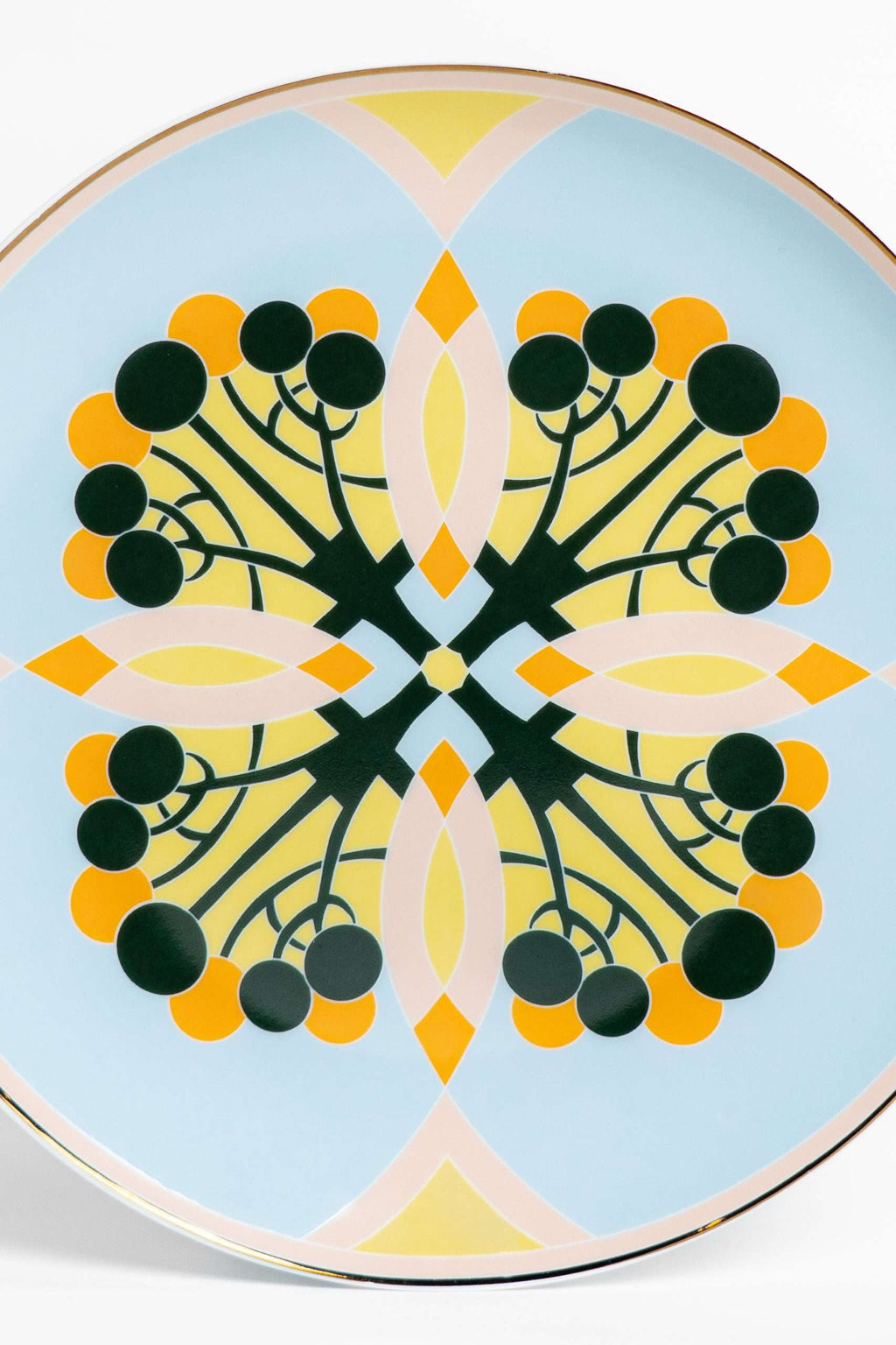 Couped Blue Deco Fine Bone Dessert Plate (Design 01)