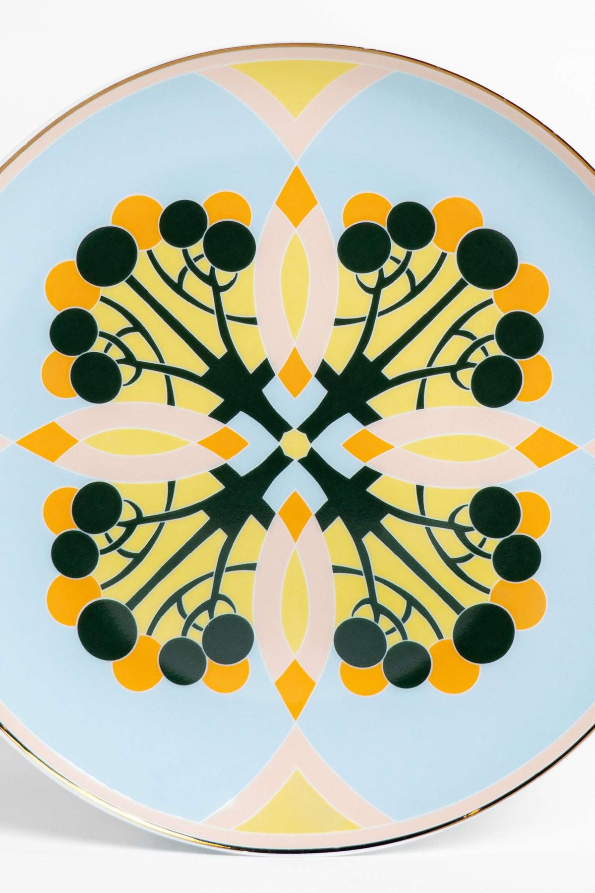 Couped Blue Deco Fine Bone Dessert Plate (Design 01)