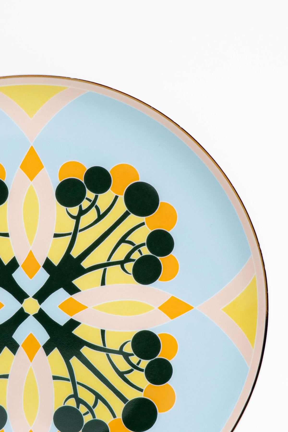 Couped Blue Deco Fine Bone Dessert Plate (Design 01)