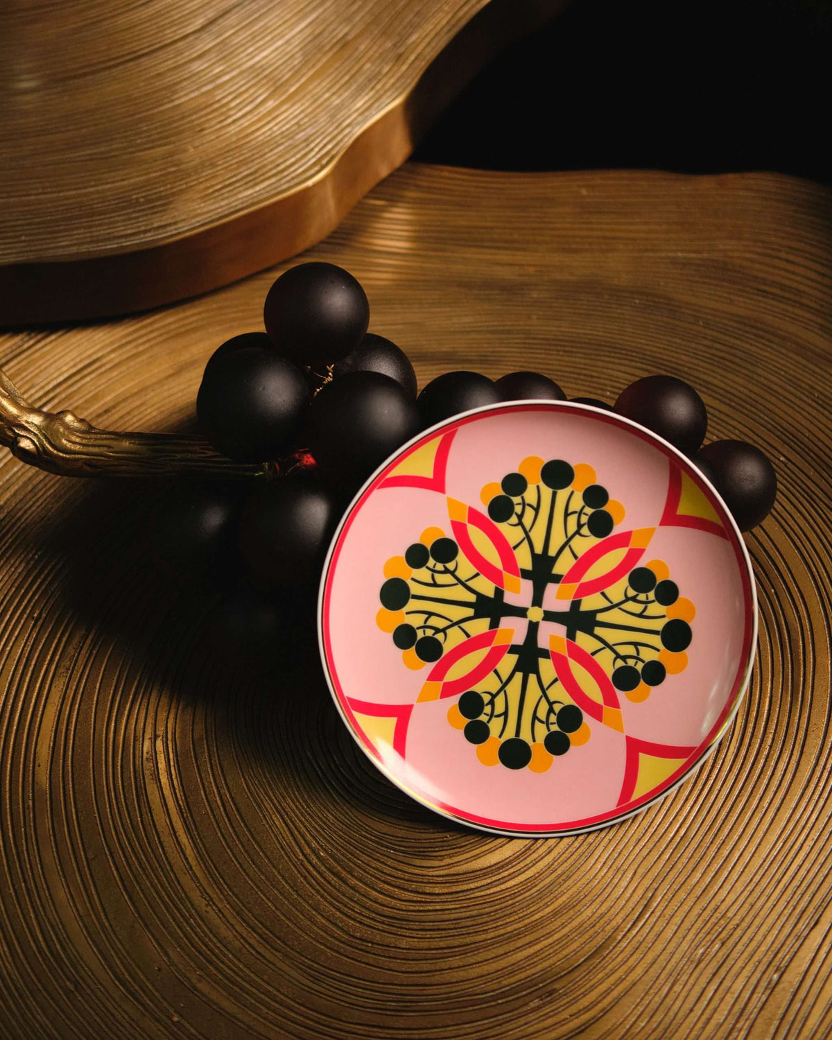 Set of 2: Couped Pink & Green Deco Fine Bone Dessert Plate