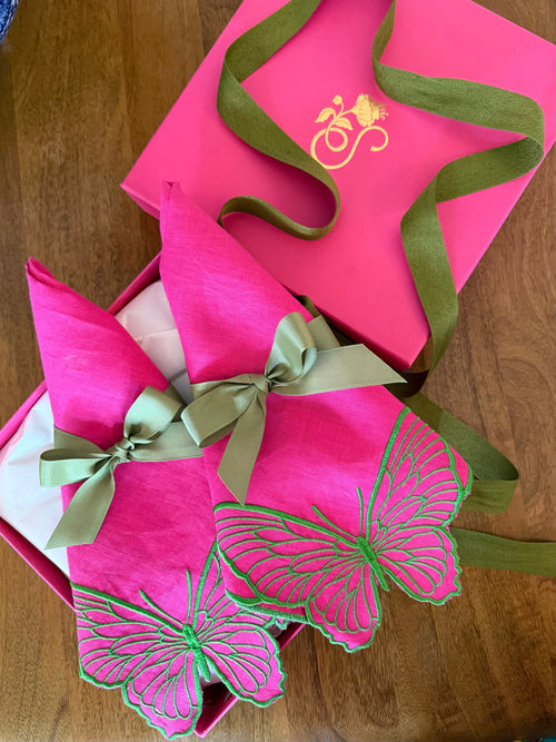 Butterfly embroidered linen napkin: Set of 2