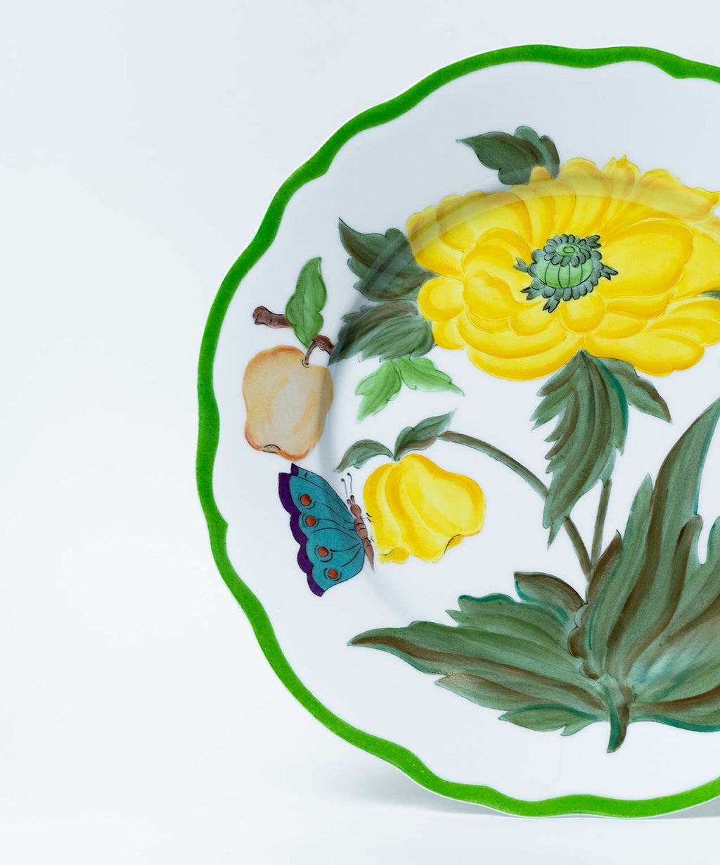 Hand-painted Yellow Peony Botanica Dinner Plate