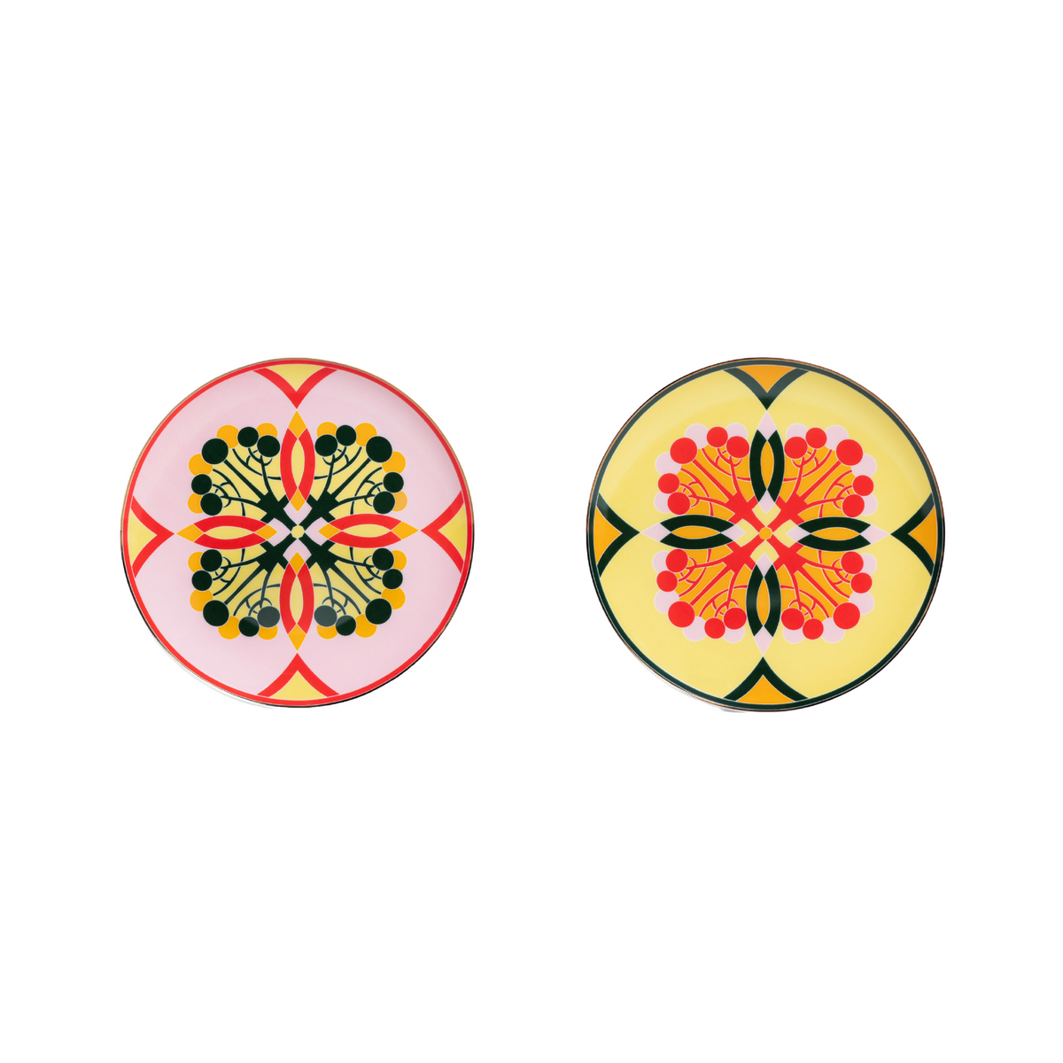 Set of 2: Couped Pink & Green Deco Fine Bone Dessert Plate