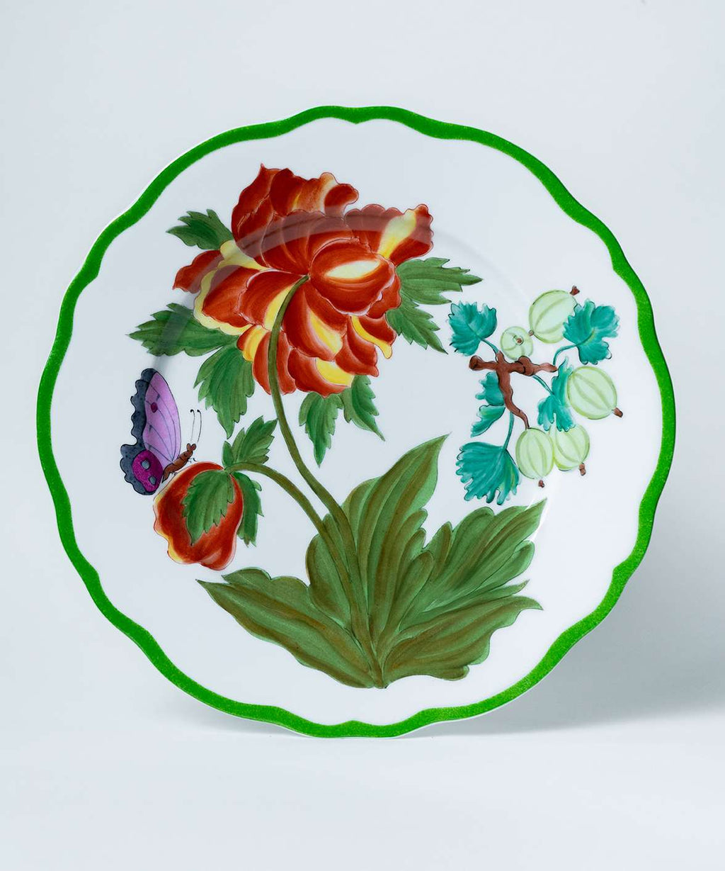 Hand-painted Orange Peony Botanica Dinner Plate