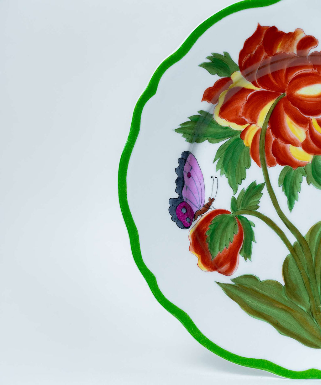 Hand-painted Orange Peony Botanica Dinner Plate