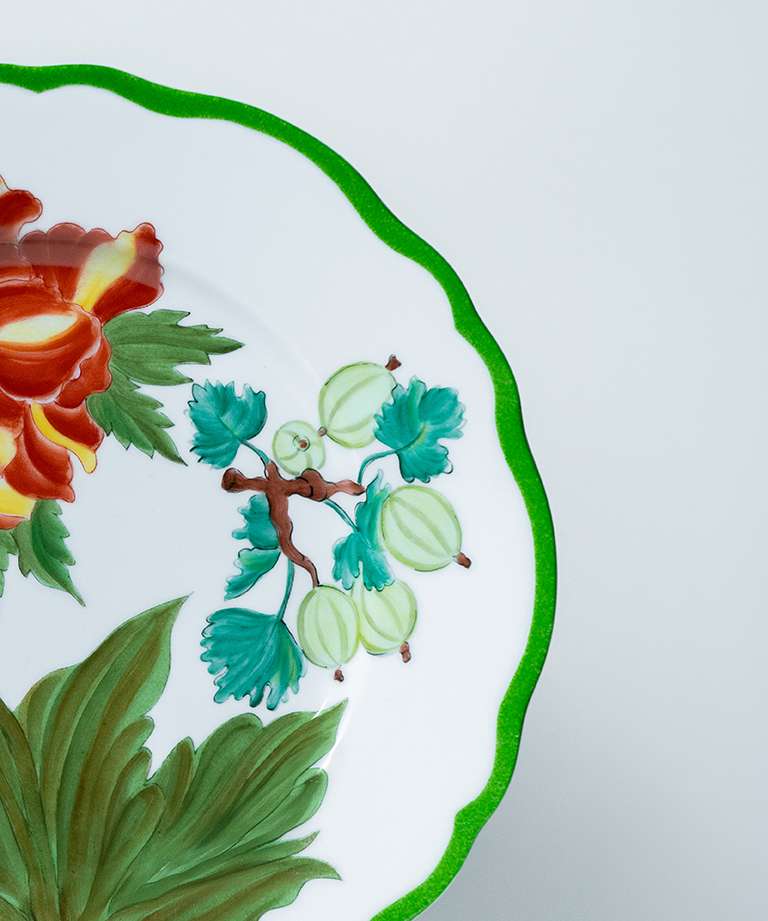 Hand-painted Orange Peony Botanica Dinner Plate