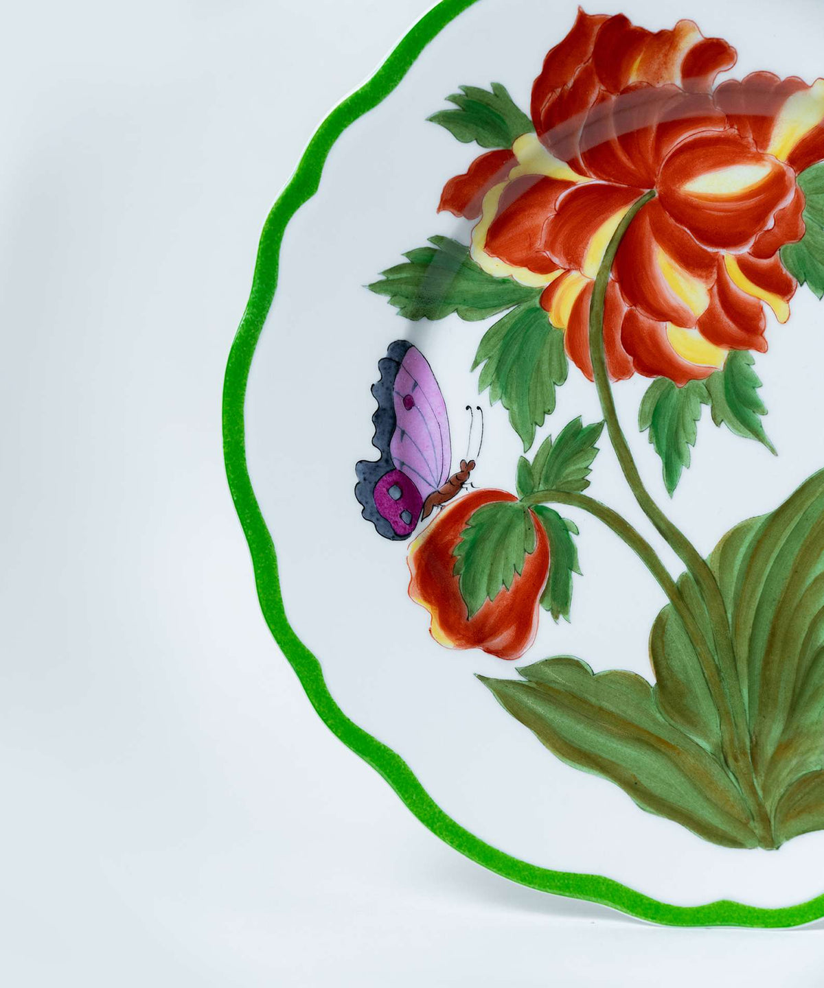 Hand-painted Orange Peony Botanica Dinner Plate