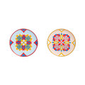 Set Of 2: Couped Blue & Blush Deco Fine Bone Dessert Plate