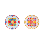Set Of 2: Couped Blue & Blush Deco Fine Bone Dessert Plate